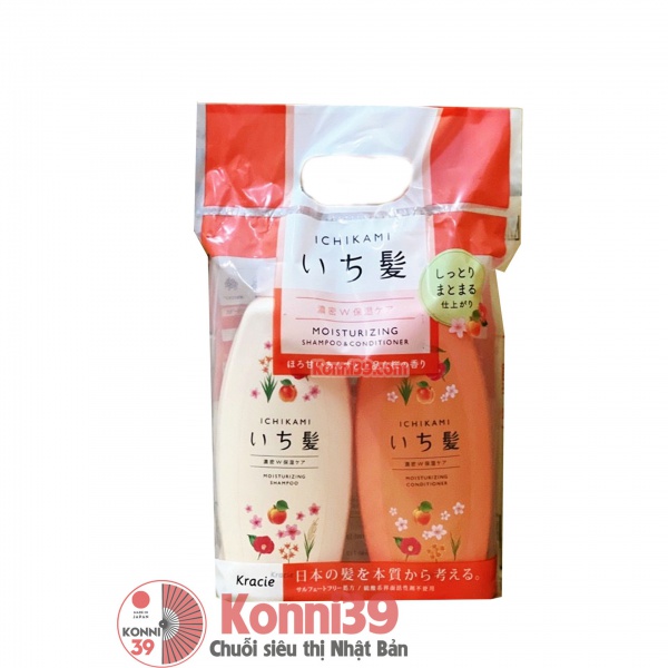 Dầu gội xả Ichikami Kracie chai 480ml x 2 (3 màu) (Màu cam - Dưỡng ẩm, phục hồi hư tổn)