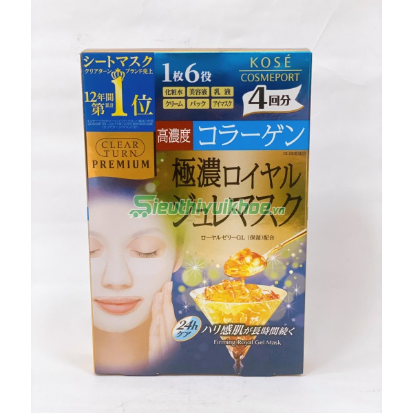 Mặt na Kose Clear Turn Premium Royal Gel hộp 4 miếng (3 loại) Collagen