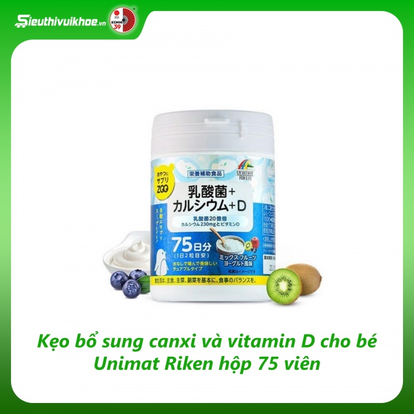 Kẹo bổ sung canxi và vitamin D cho bé Unimat Riken hộp 75 viên
