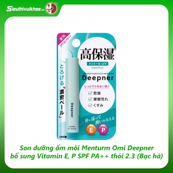 Son dưỡng ẩm môi Menturm Omi Deepner bổ sung Vitamin E, P SPF PA++ thỏi 2.3g (Bạc hà)