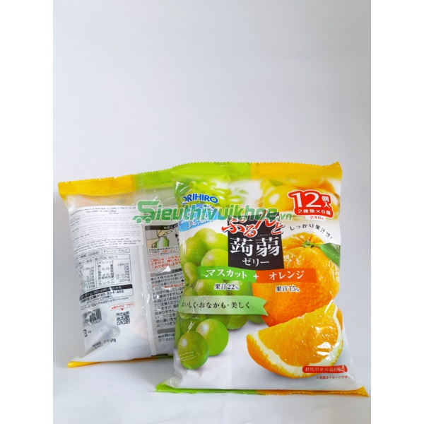 Thạch Orihiro mix 2 vị hoa quả 12 chiếc x 18g (5 vị) (Vị nho xanh và cam 240g)